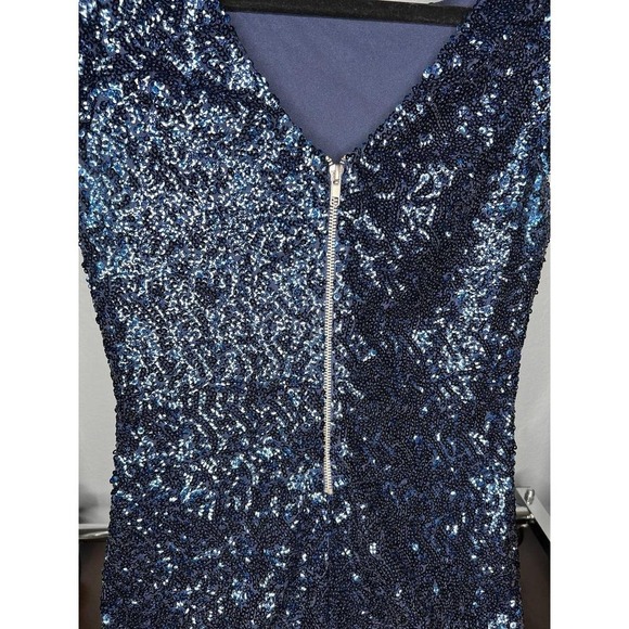 Blue Sequins Dress Mini Form Fitting Size 7 - Picture 5 of 7